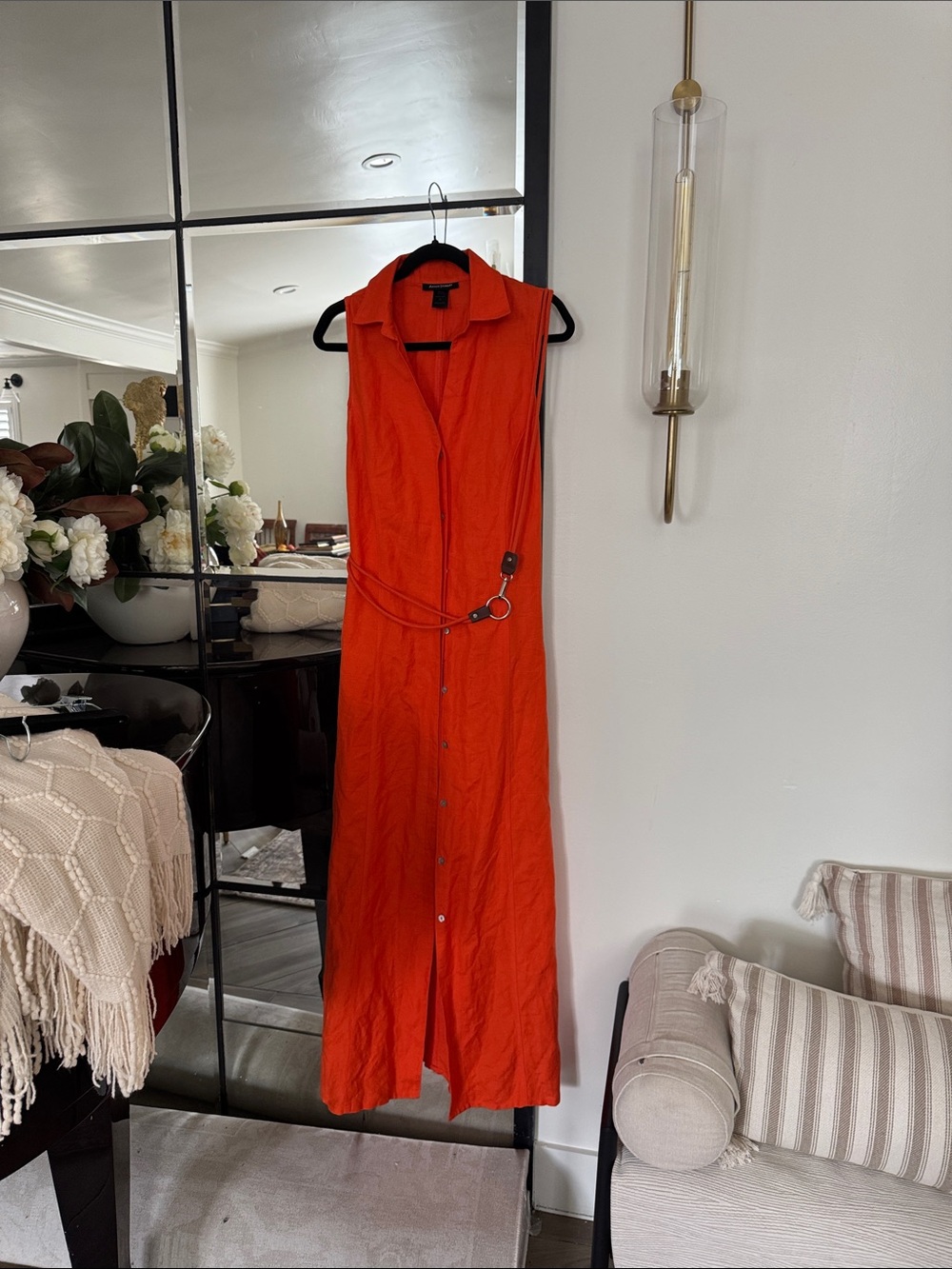 Ashley Stewart Sleeveless Maxi Shirt Dress in Orange